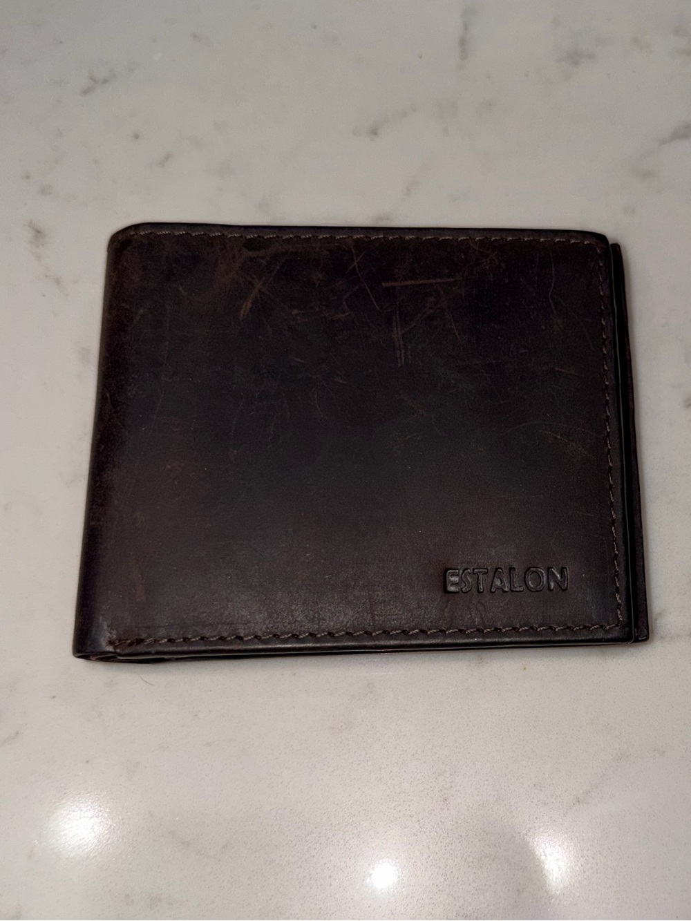 ESTALON Men's Dark Brown Leather Card & Key Wallet
